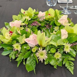 wreath, pink and green
