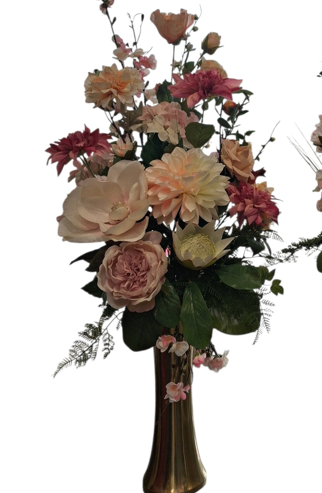 Silk Flowers, arrangement apricot and peach toned, flowers only