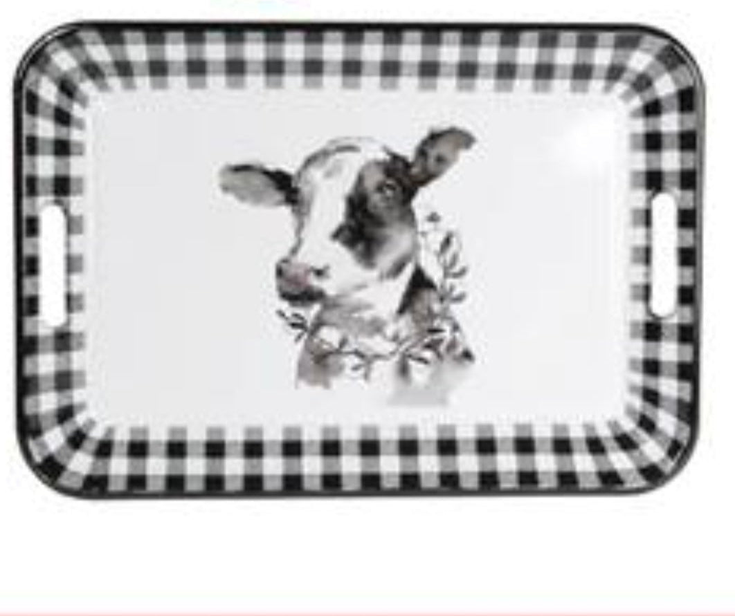 Farmyard Enamel Tray with Cow decoration