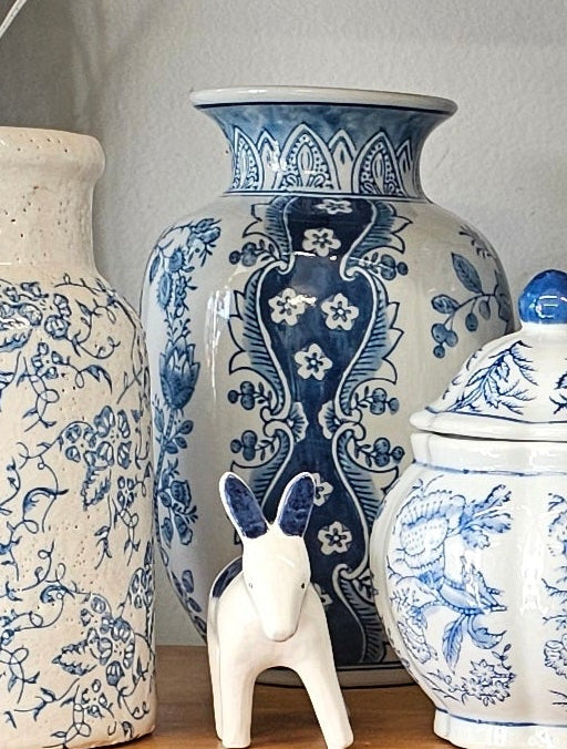 Urn, ceramic, blue and white, medium