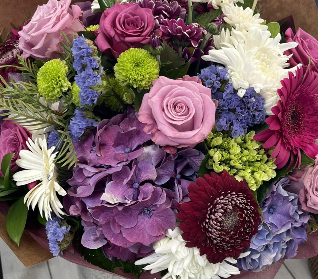 Lavender, burgundy and white Flower Bouquet