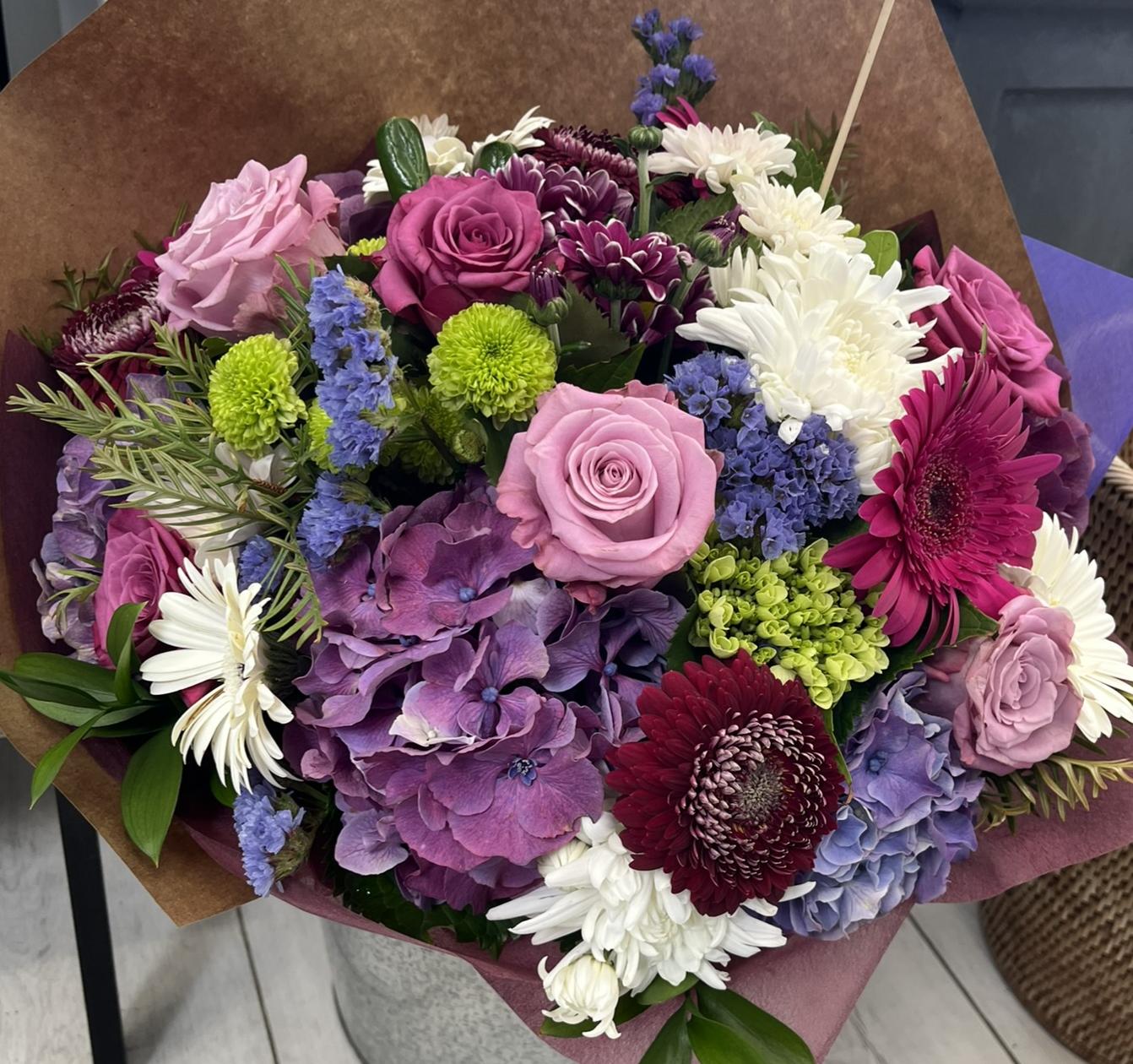 Lavender, burgundy and white Flower Bouquet