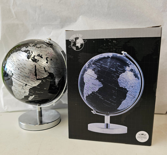 Globe black with silver map