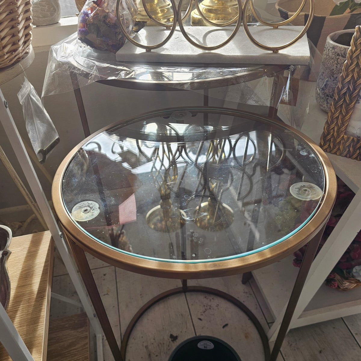 Gold nest of tables with glass top