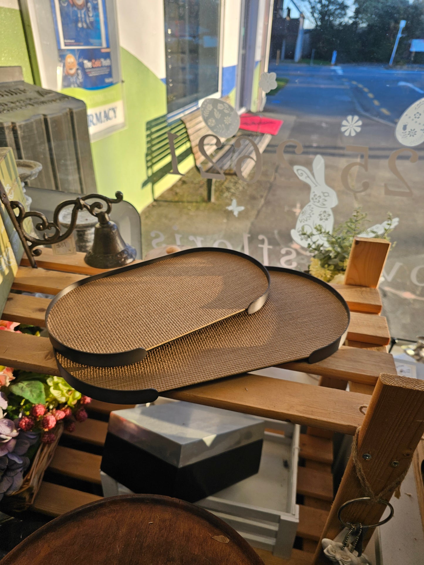 copper tray with leather insert