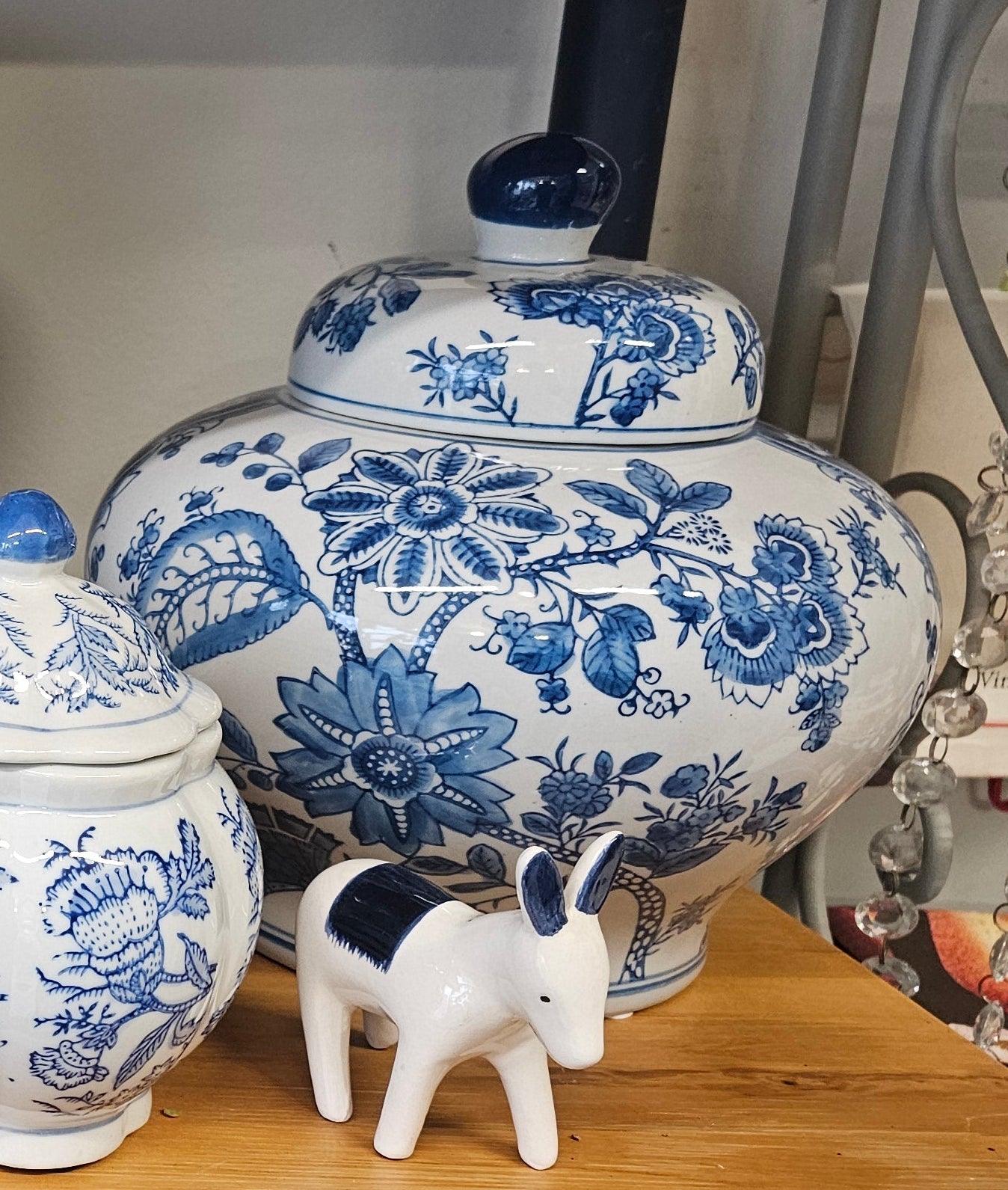 Urn, ceramic, blue and white, medium with lid - Broadfield Flowers Florist Lincoln