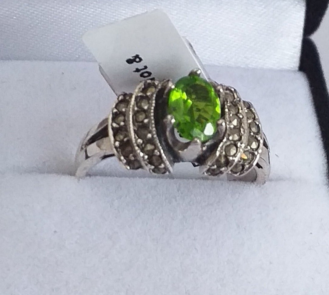 Ring, Peridot and marcarsite on a Sterling Silver, band - Broadfield Flowers Florist Lincoln