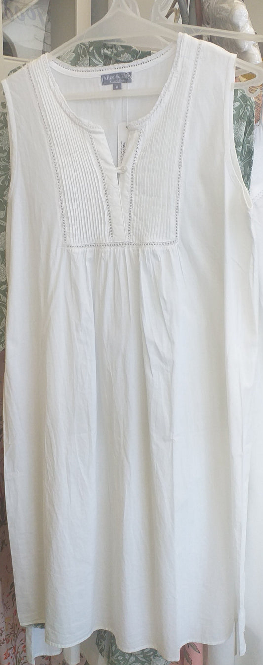 White nightie with center embroidered panel with buttons