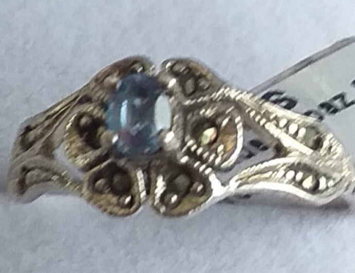 Ring, Blue Topaz and marcarsite flower style on a Sterling Silver, band - Broadfield Flowers Florist Lincoln