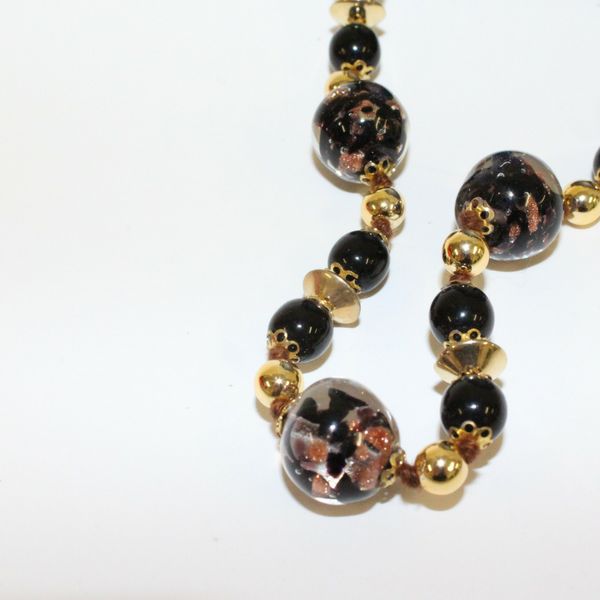 Black and Gold Long Federica Venetian Glass Beaded Necklace - Broadfield Flowers Florist Lincoln