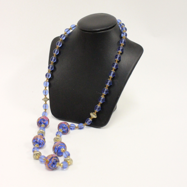 Blue Venetian Glass Beaded Necklace Long - Broadfield Flowers Florist Lincoln
