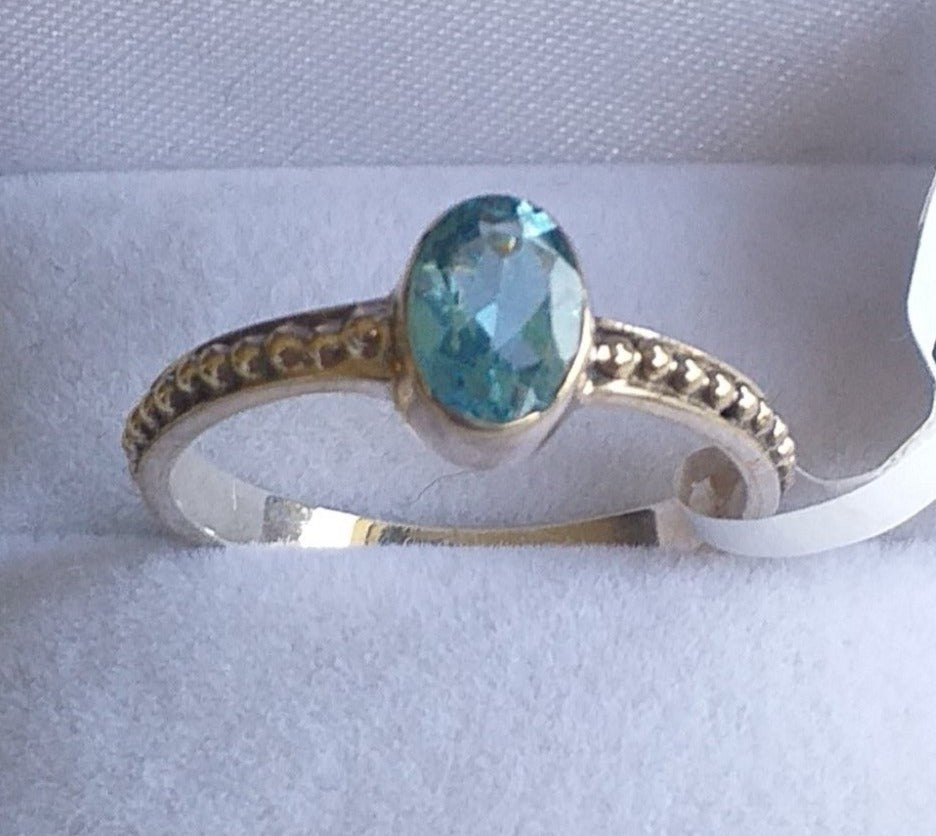 Ring, Blue Topaz oval on plain band in Sterling Silver, - Broadfield Flowers Florist Lincoln