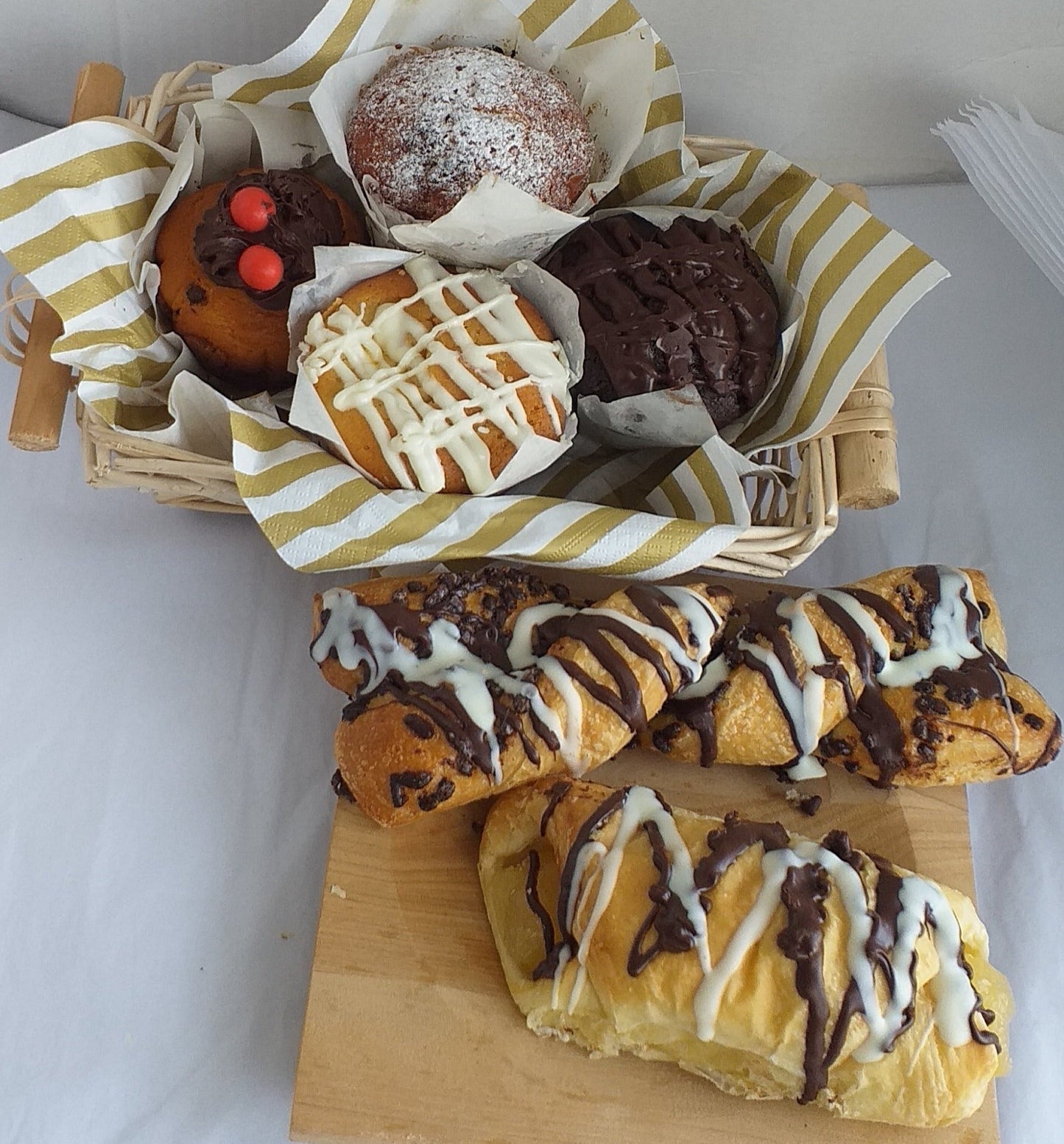 Gift Basket or Tray, Muffins and danish pastry treats
