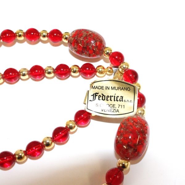 Red Long Venetian Glass Beaded Necklace - Broadfield Flowers Florist Lincoln