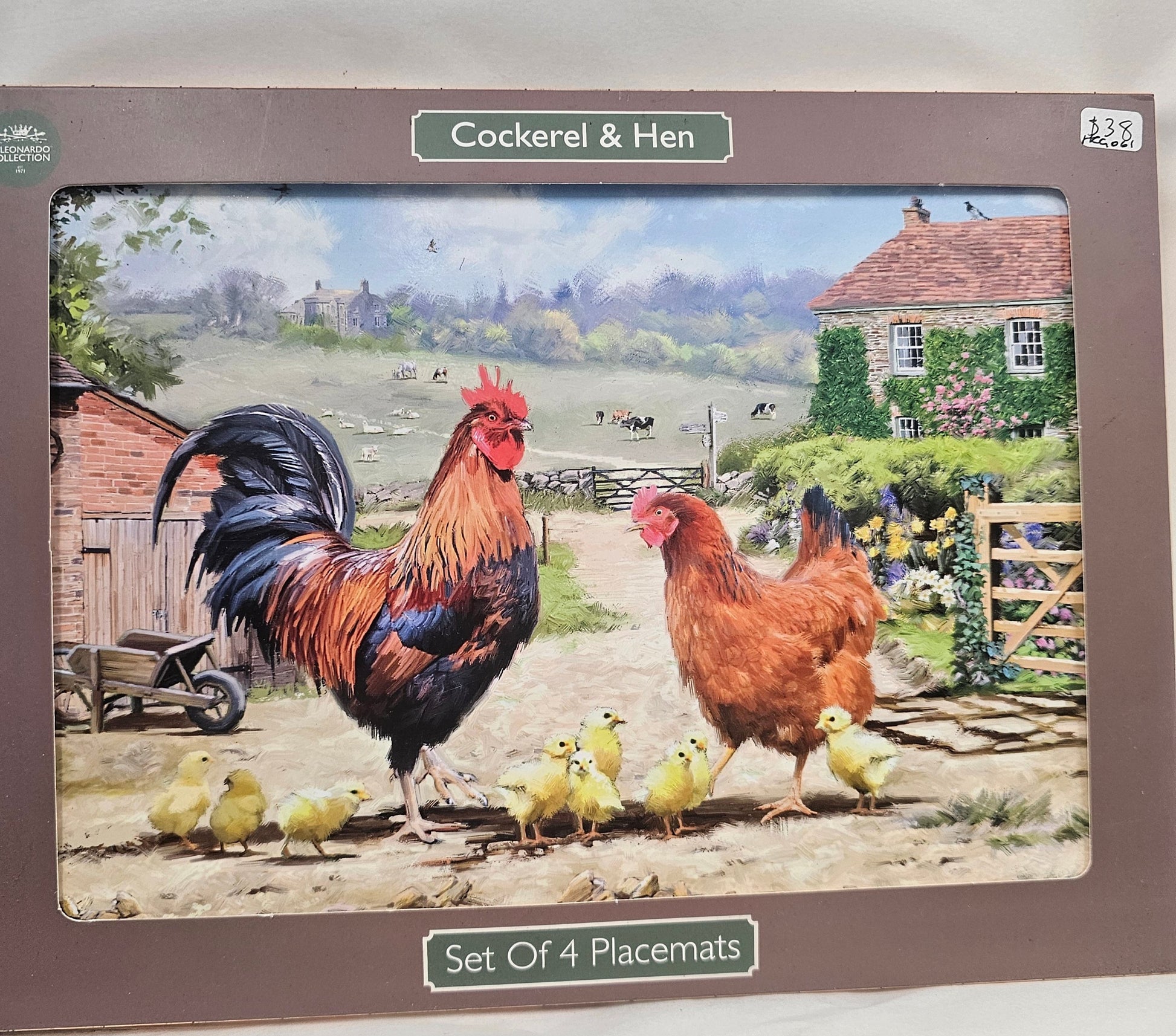 Tablemats, farm yard rooster and hen