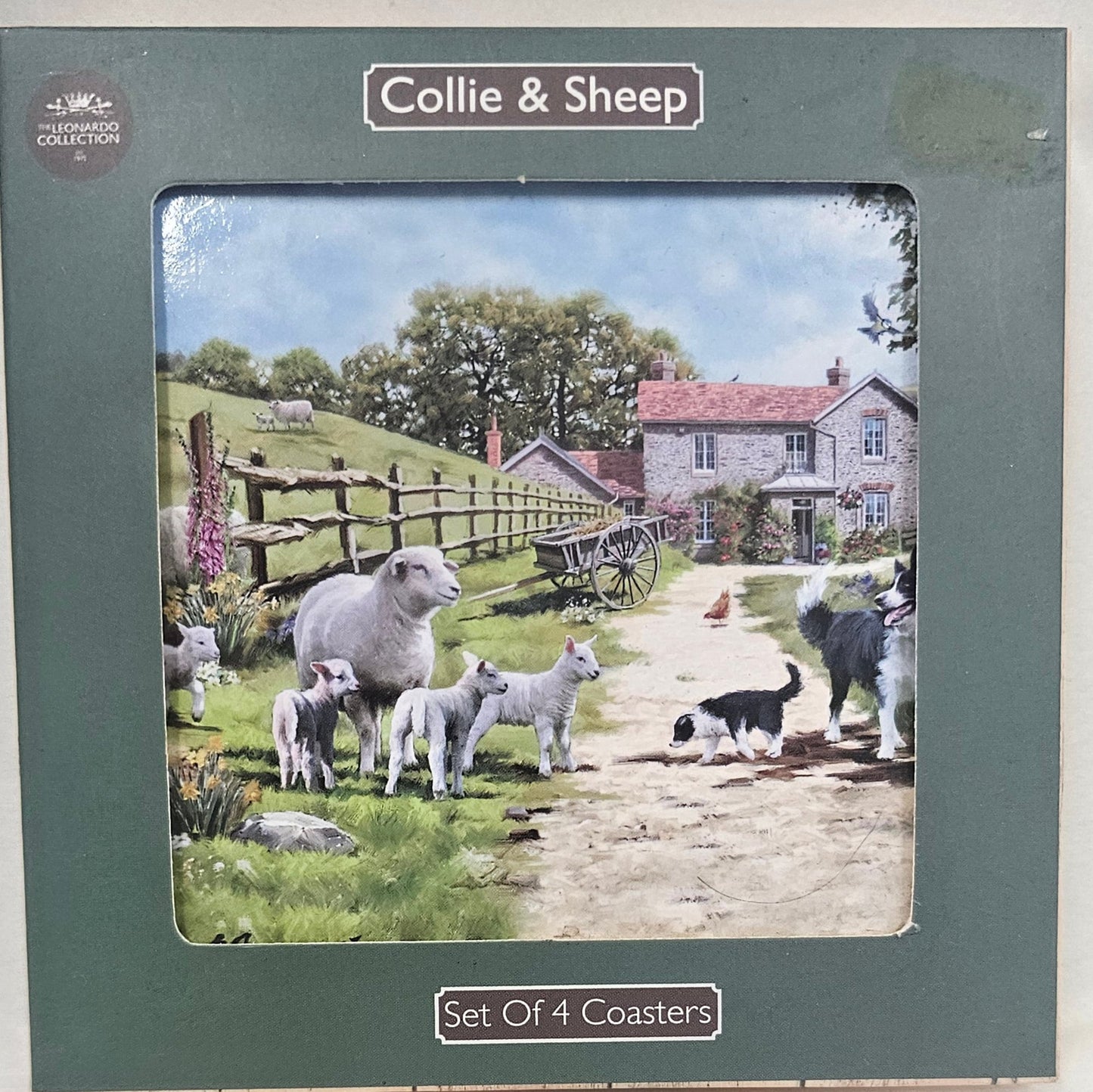 coaster set, collie and sheep