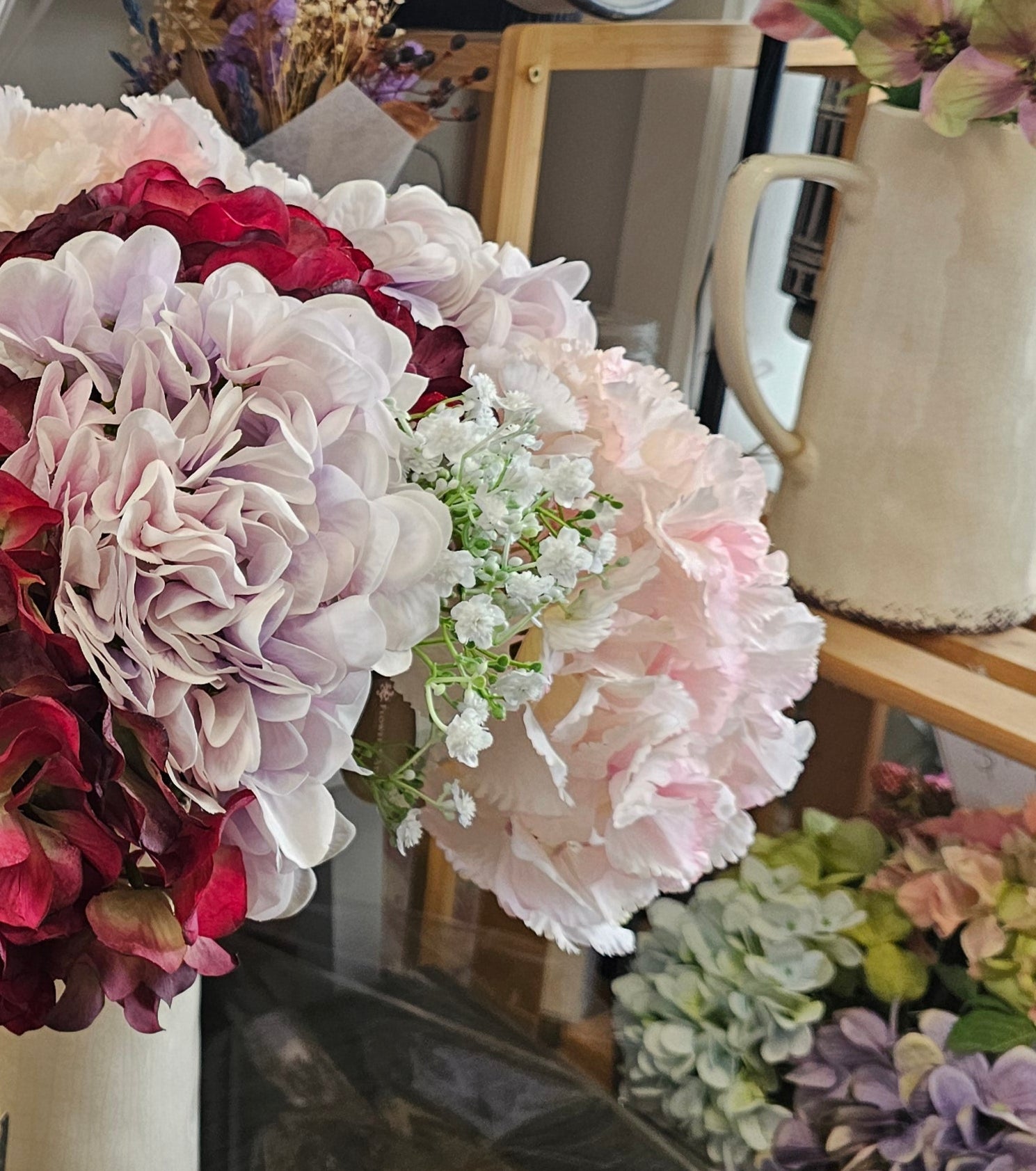 Soft pink silk hydrangeas