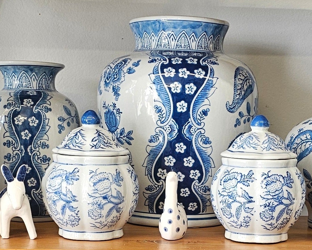 Blue and white ceramic urn  large