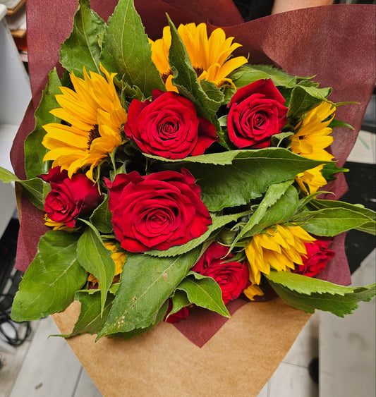 Sunflowers and Roses Flower Bouquet