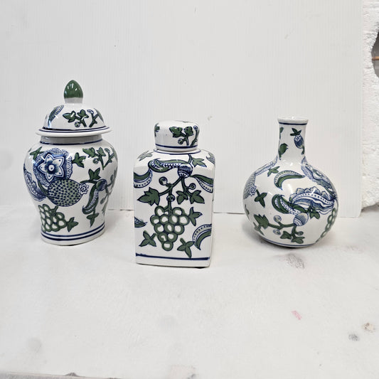 3 blue /green jar set