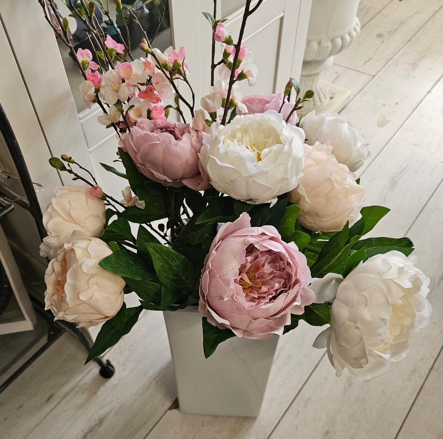 silk pink and white peoies