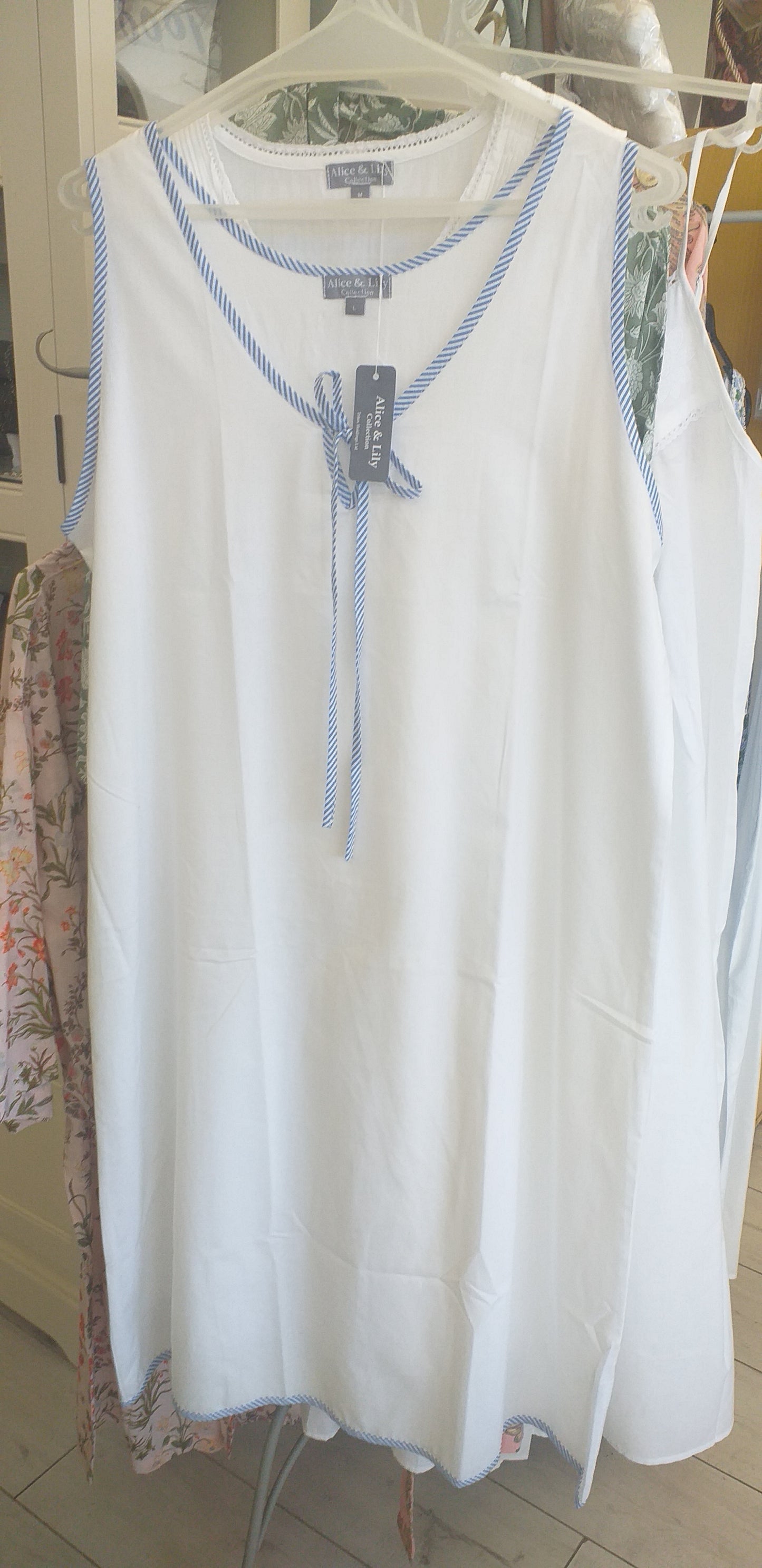 Cotton Nightie - Blue stripped edging - Broadfield Flowers Florist Lincoln