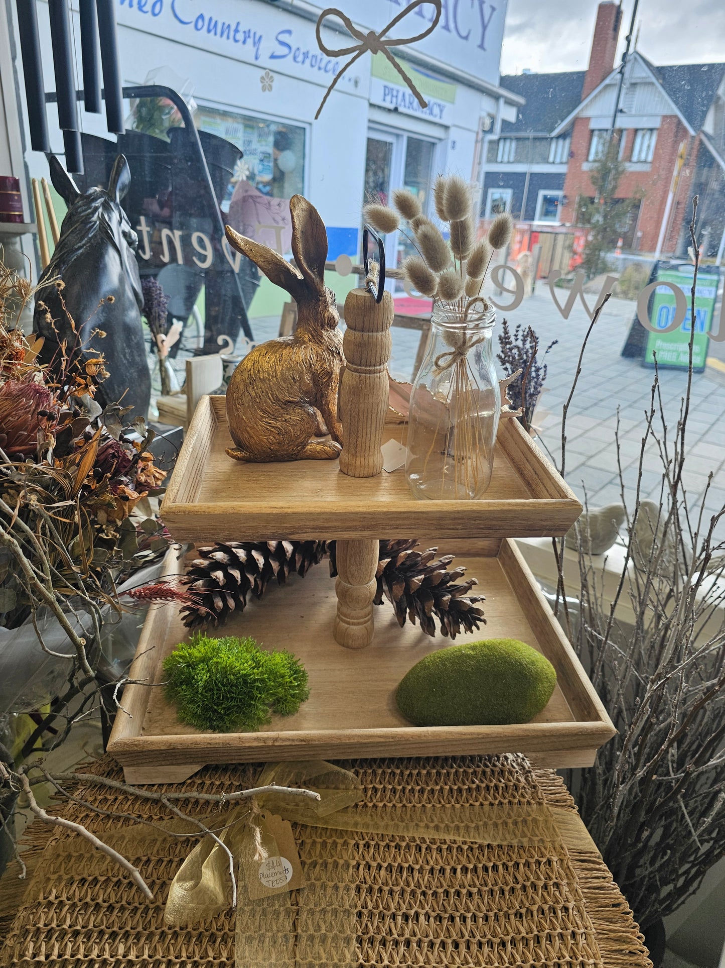 Wooden set of trays with handle