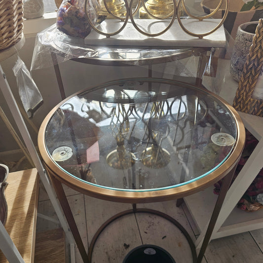 Gold nest of tables with glass top