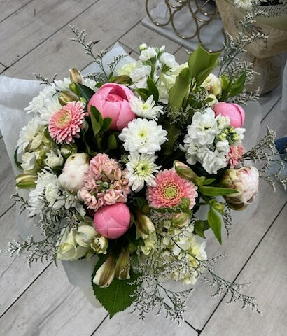 Seasonal flowers, a bouquet of - Paeonies, Freesias or Tulips