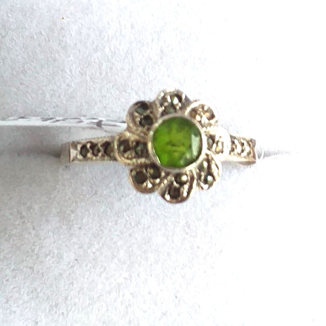 Ring - Peridot and Marcasite Flower Sterling Silver - Broadfield Flowers Florist Lincoln