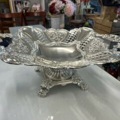 Decorative silver pedestal tray