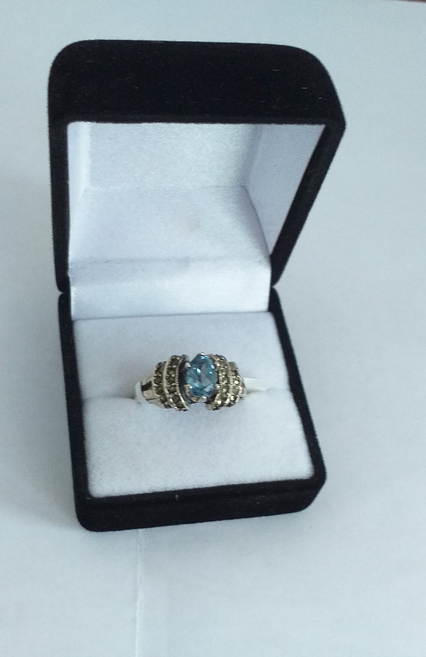 Ring, oval Topaz and marcarsite on a Sterling Silver, band - Broadfield Flowers Florist Lincoln