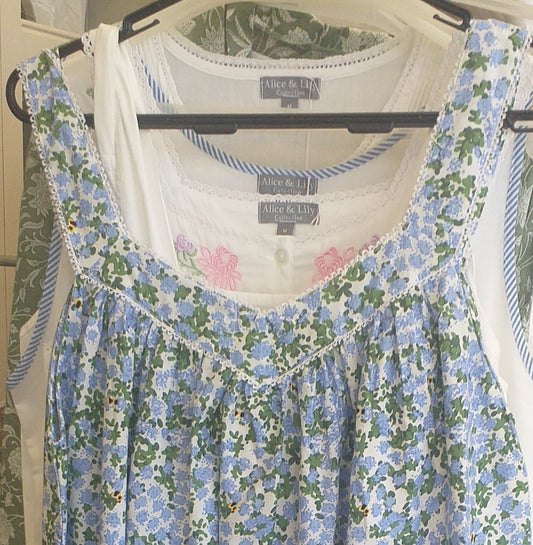 Pale blue and green floral nightie with heart shaped neckline