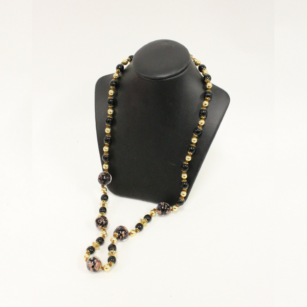 Black and Gold Long Federica Venetian Glass Beaded Necklace - Broadfield Flowers Florist Lincoln