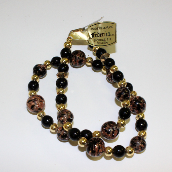 Black and Gold Federica Venetian Glass Beaded Necklace - Broadfield Flowers Florist Lincoln
