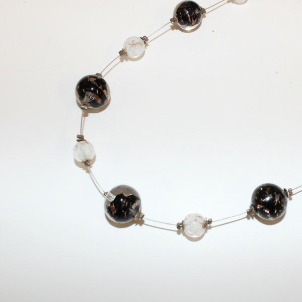 Black and White Beaded Venetian Glass Necklace - Broadfield Flowers Florist Lincoln