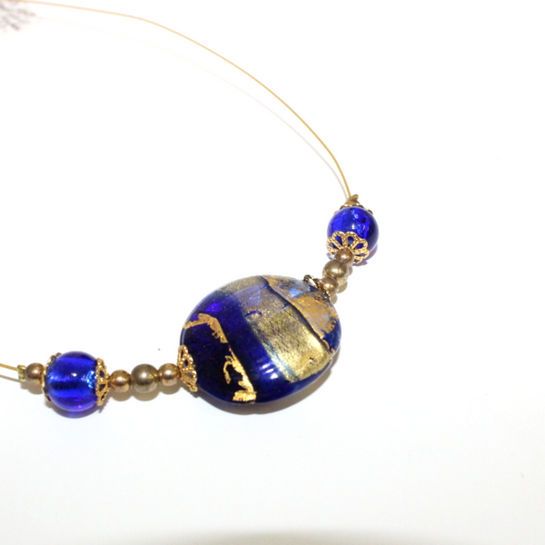 Blue and Gold Bead Venetian Glass Necklace - Broadfield Flowers Florist Lincoln