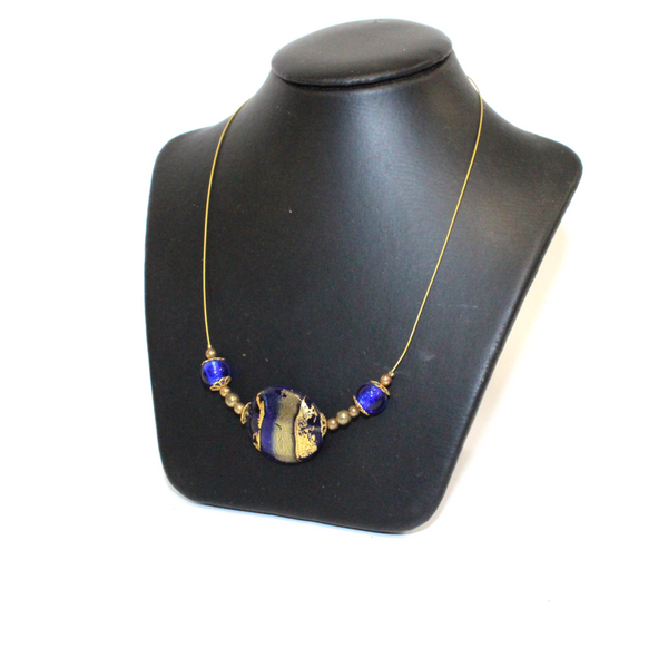 Blue and Gold Bead Venetian Glass Necklace - Broadfield Flowers Florist Lincoln