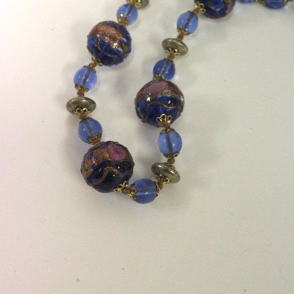Blue Venetian Glass Beaded Necklace Long - Broadfield Flowers Florist Lincoln